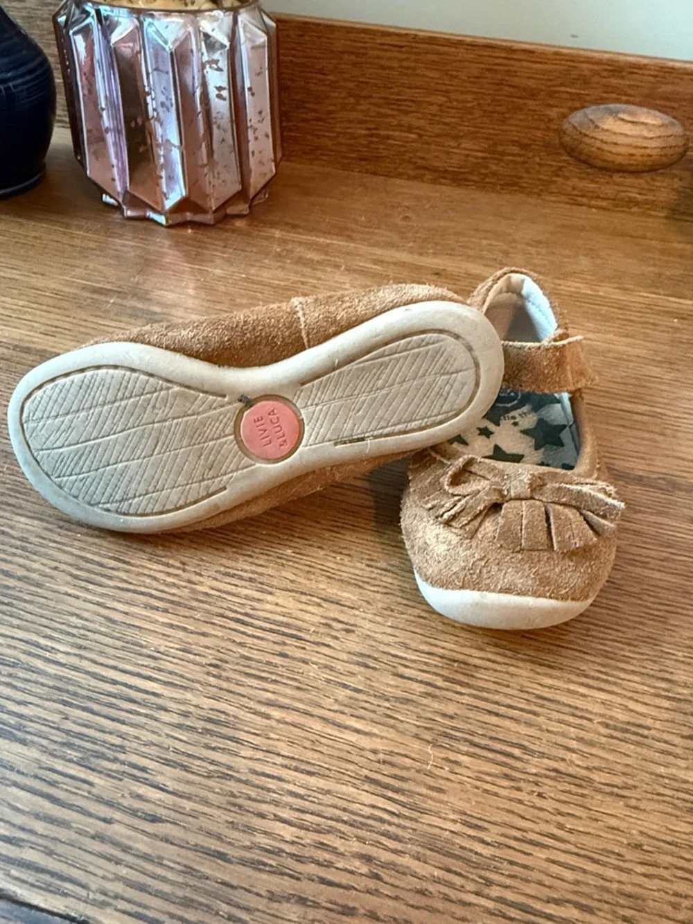 Livie & Luca Girls Tan Suede Mary Jane Moccasins with Tassel Bow
